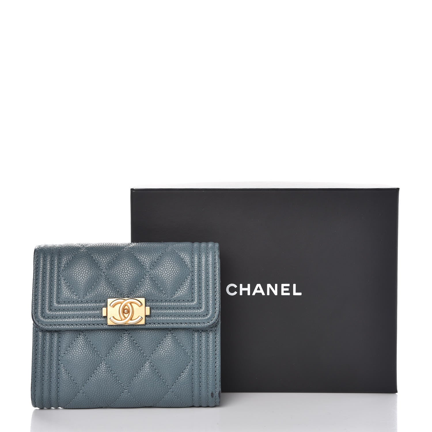 Chanel Caviar Quilted Compact Boy Wallet Blue 14 of 14