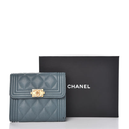 Chanel Caviar Quilted Compact Boy Wallet Blue 14 of 14