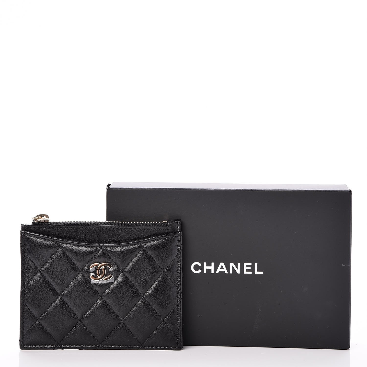 Chanel Lambskin Quilted Zip Card Holder Black 8 of 8