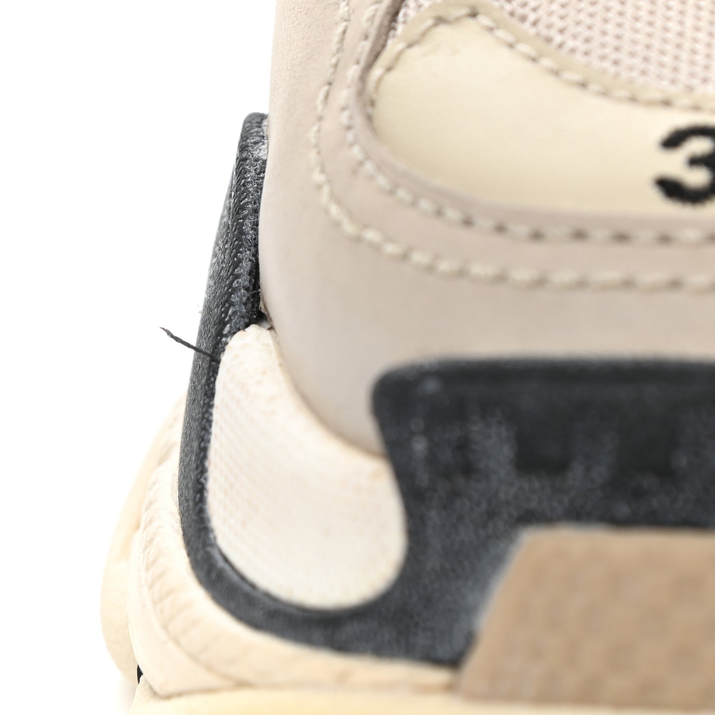 Fabric Mesh Womens Triple S Sneakers 36 Beige Black