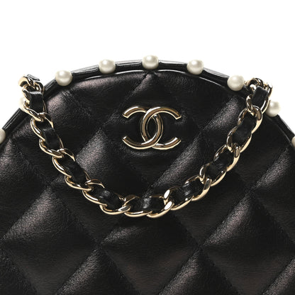 Chanel Calfskin Quilted Pearl Round Clutch With Chain Black 7 of 9