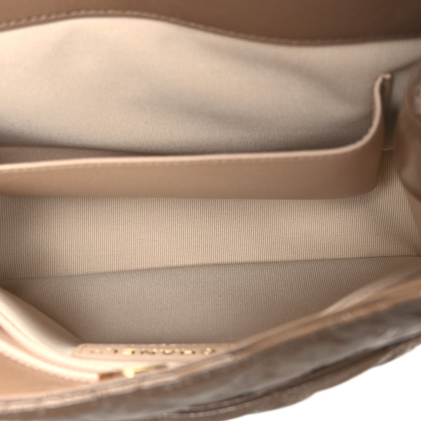 Shiny Crumpled Calfskin Quilted Wavy CC Hobo  Dark Beige