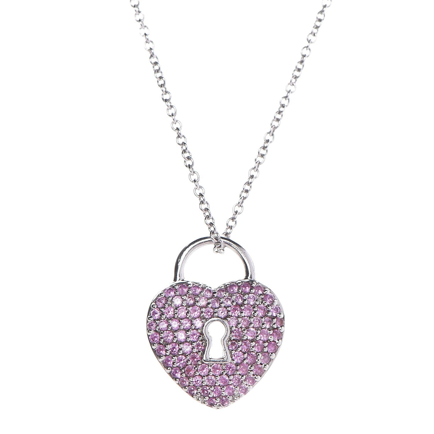 Tiffany Platinum Pink Sapphire Heart Pendant Necklace 1 of 6