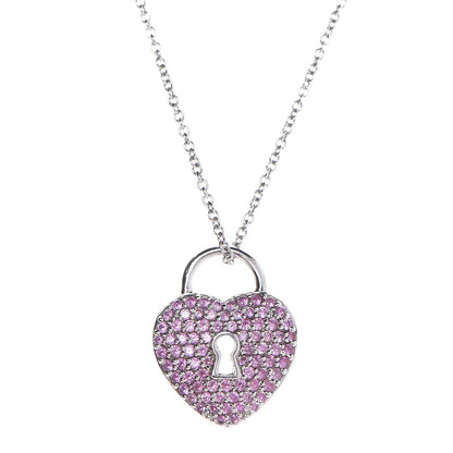 Tiffany Platinum Pink Sapphire Heart Pendant Necklace 1 of 6