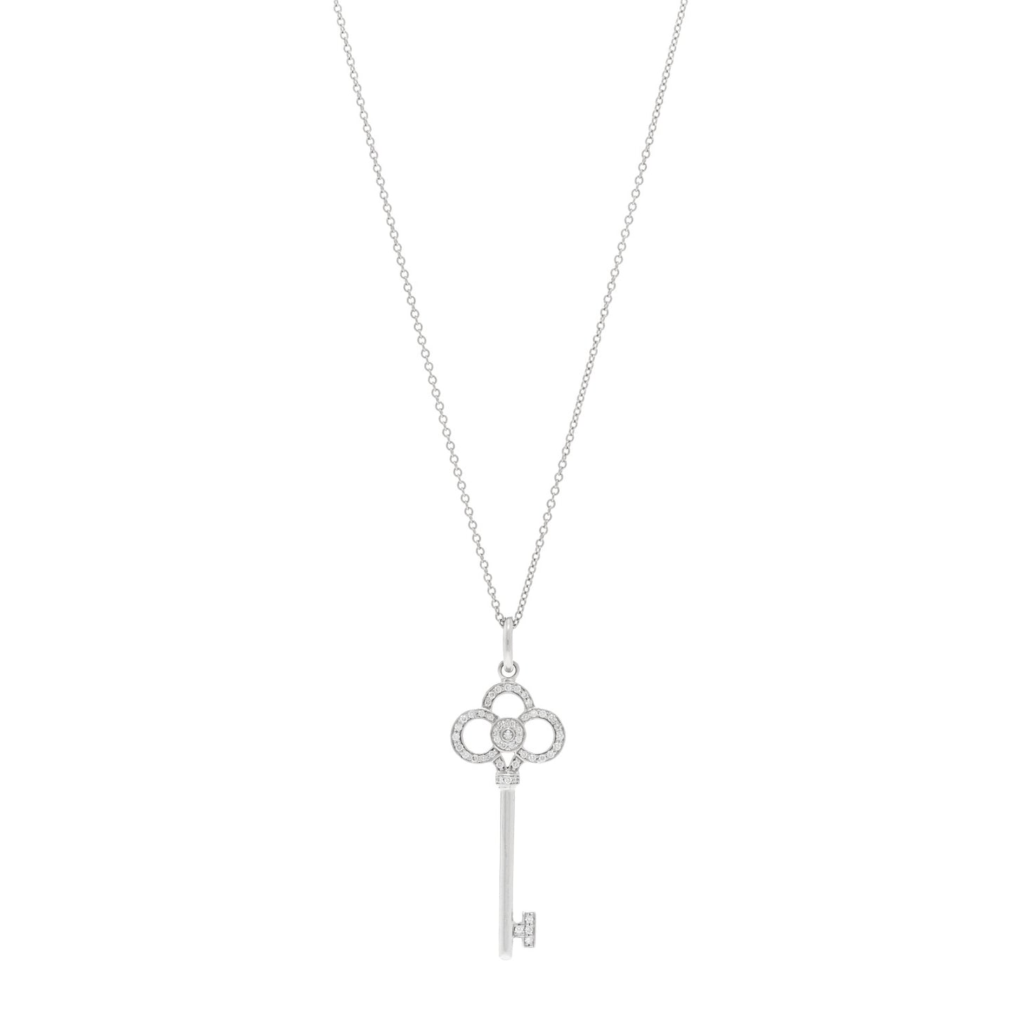 18K White Gold Diamond Mini Crown Key Pendant Necklace