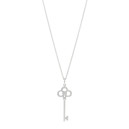 Tiffany 18K White Gold Diamond Mini Crown Key Pendant Necklace 1 of 5