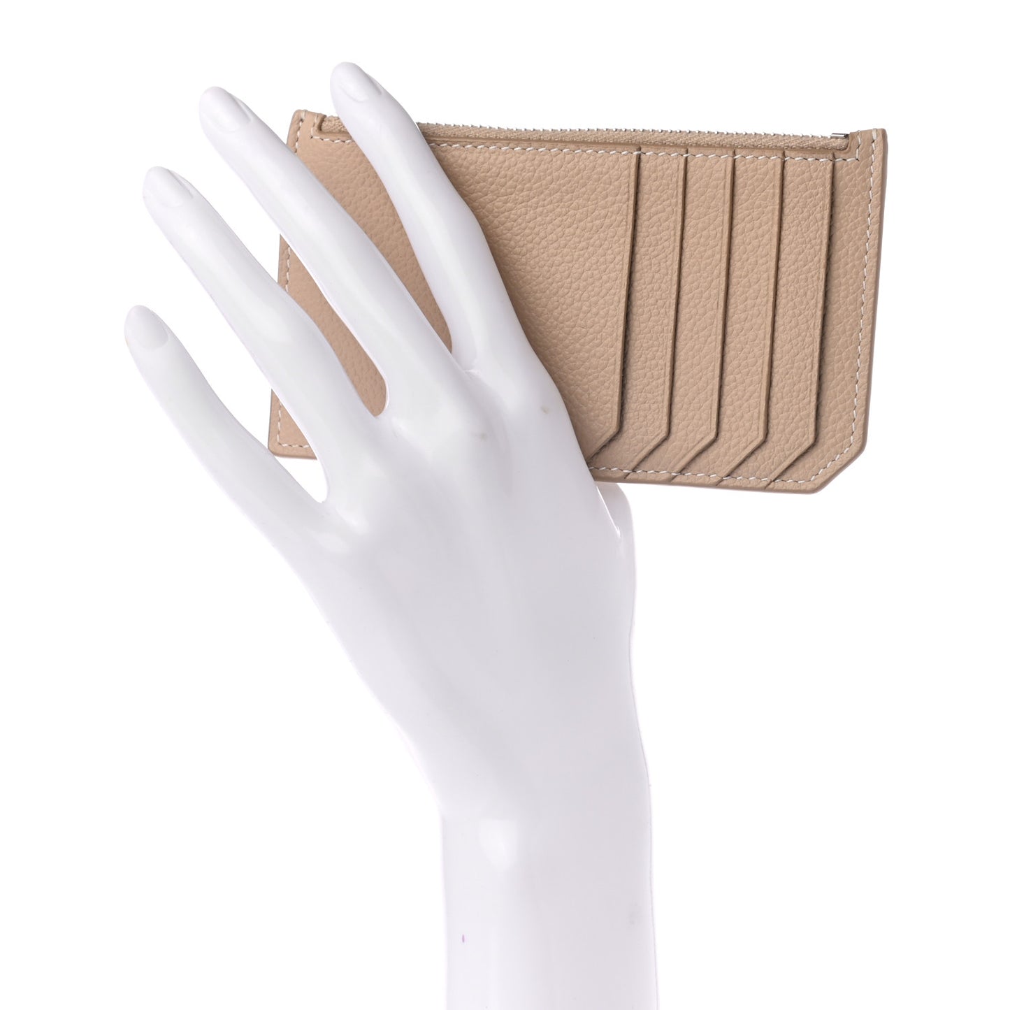 Grained Calfskin 5 Fragments Zip Pouch Card Holder Nude