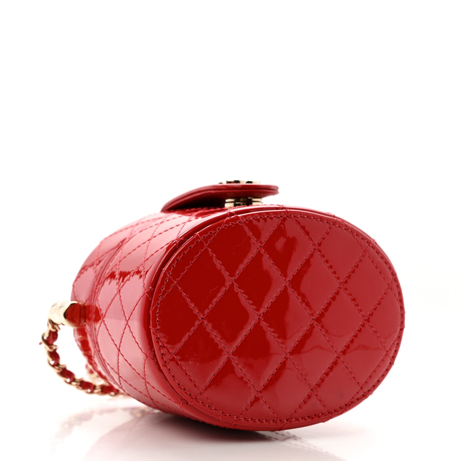 Chanel Patent Quilted Small Round Vanity With Chain Red 4 of 10