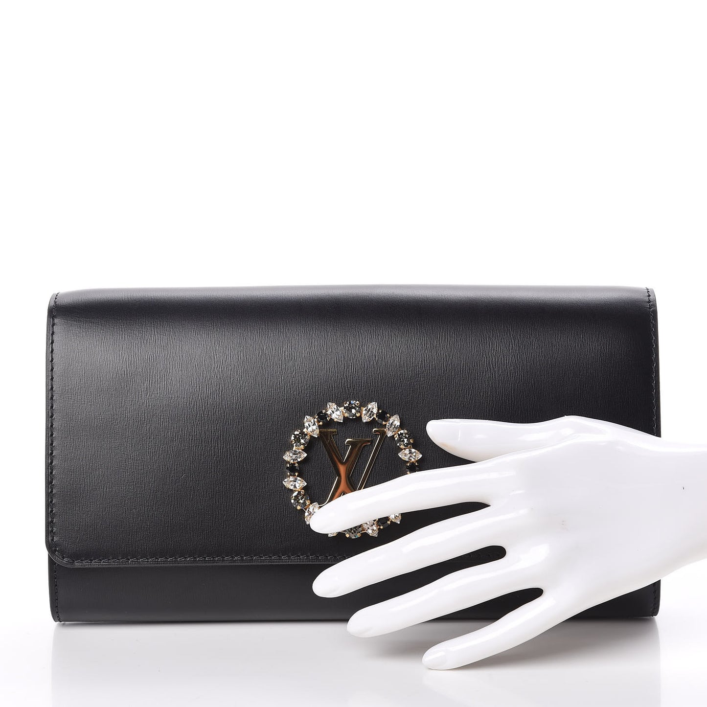 Calfskin Swarovski Louise EW Clutch Black
