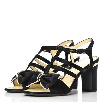 Chanel Satin Pearl Bow Sandals 37 Black 2 of 9