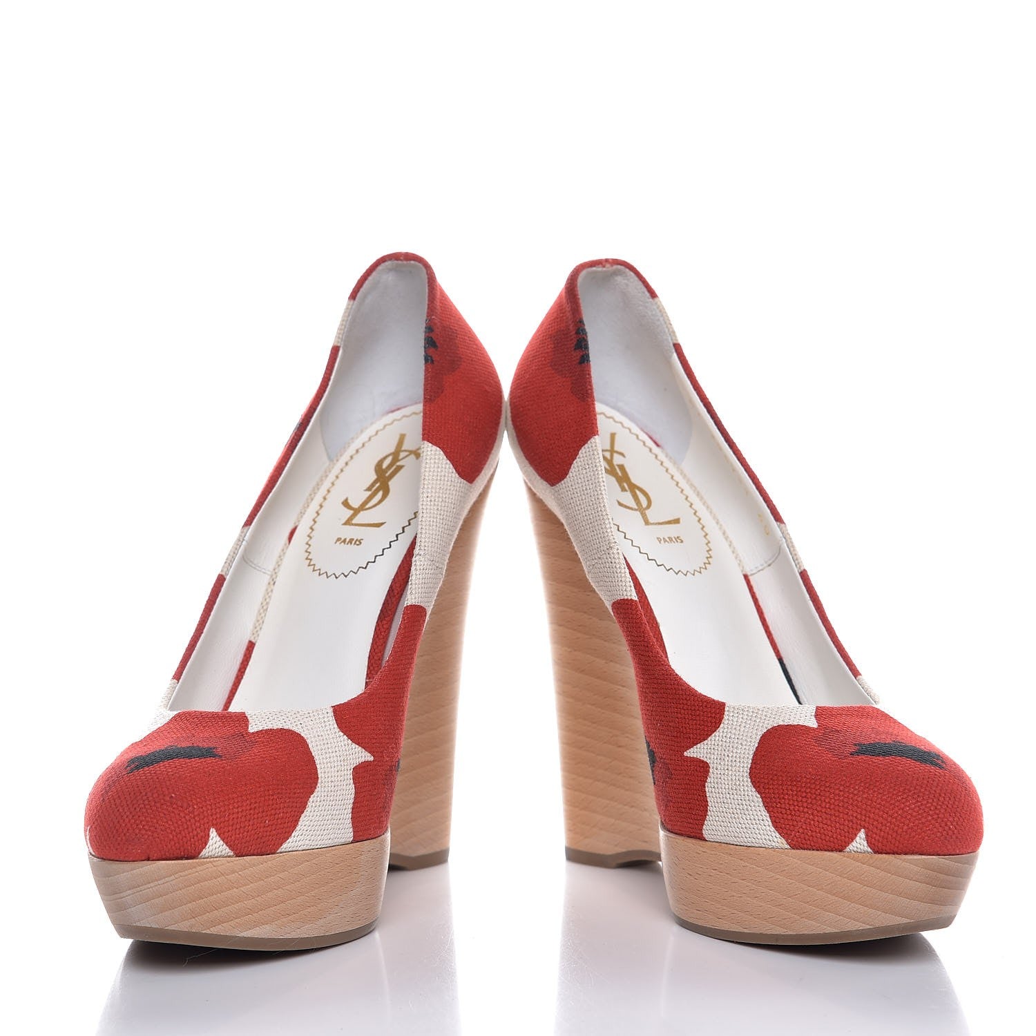 Saint Laurent Canvas Printed Maryna 105 Wedges 40 Blanc Poppy 10 of 12