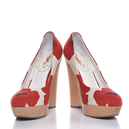 Saint Laurent Canvas Printed Maryna 105 Wedges 40 Blanc Poppy 10 of 12