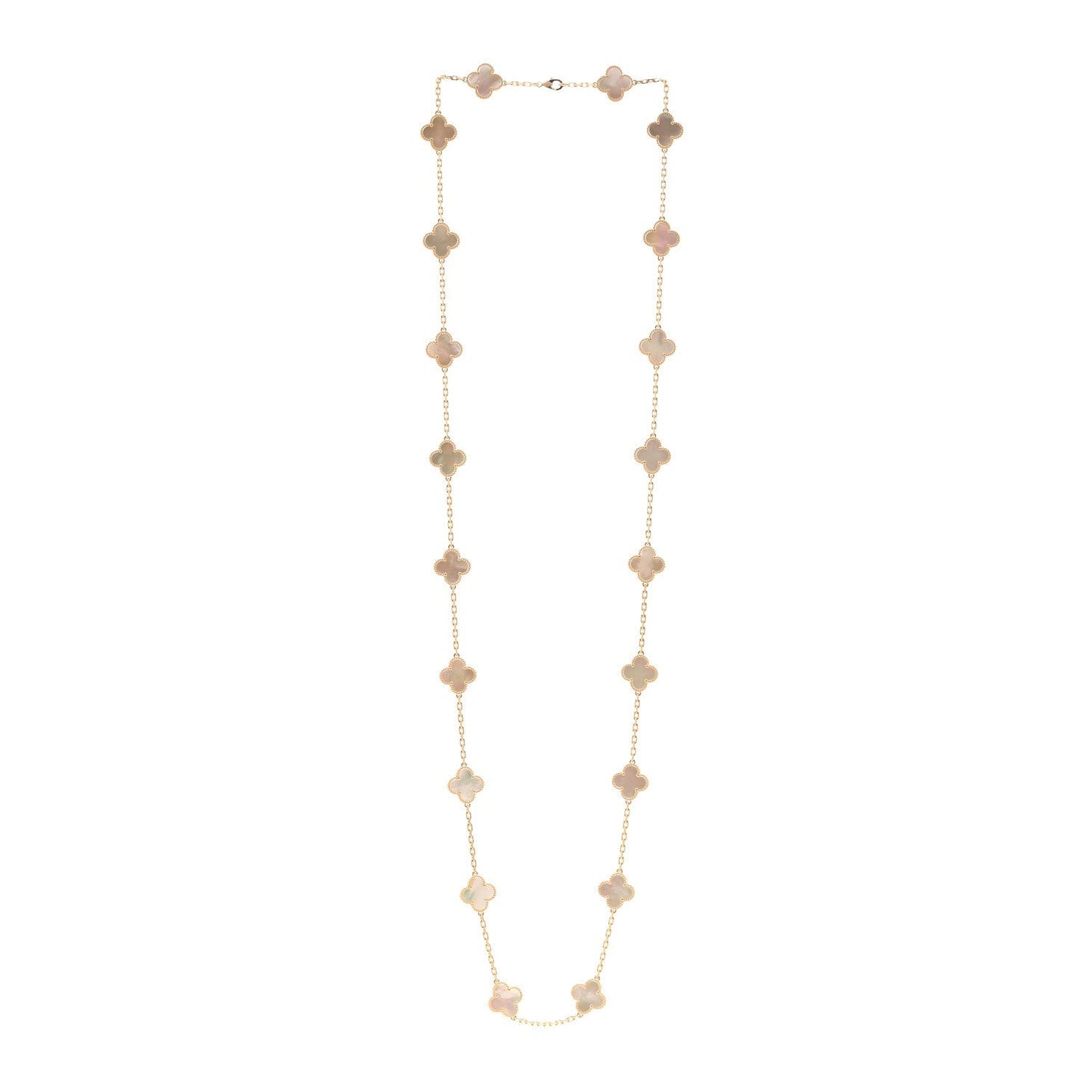 18K Yellow Gold Mother of Pearl 20 Motifs Vintage Alhambra Necklace