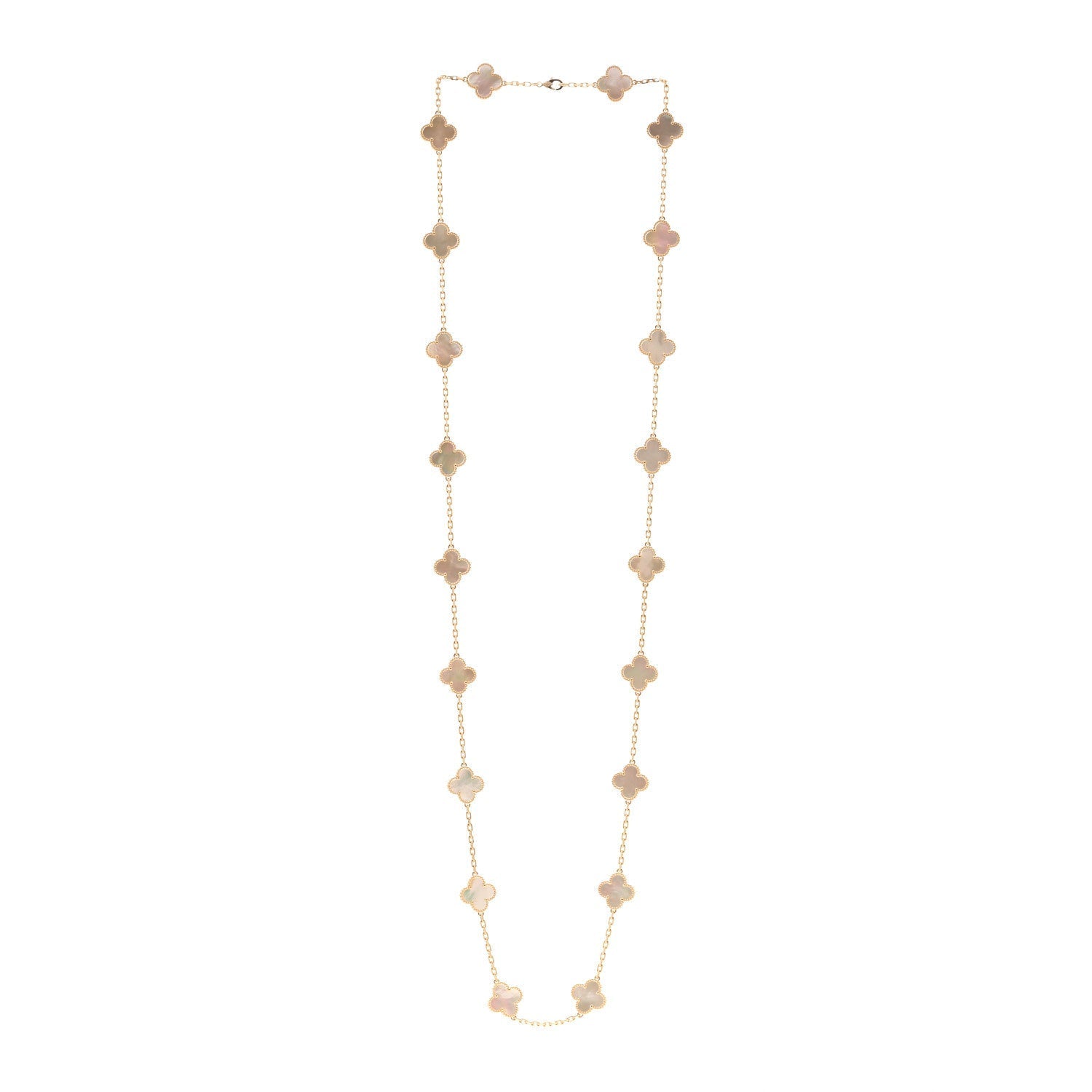 Van Cleef & Arpels 18K Yellow Gold Mother of Pearl 20 Motifs Vintage Alhambra Necklace 3 of 6