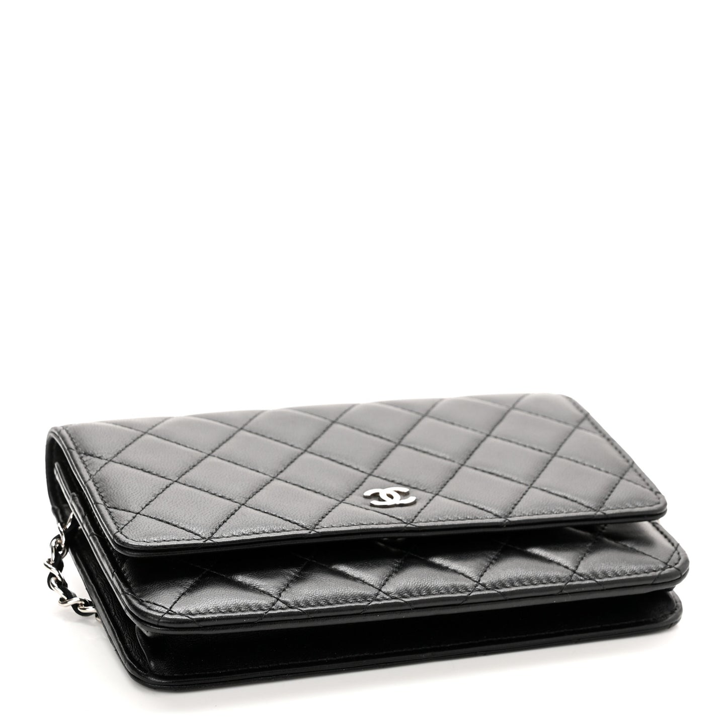 Lambskin Quilted Wallet On Chain WOC Black