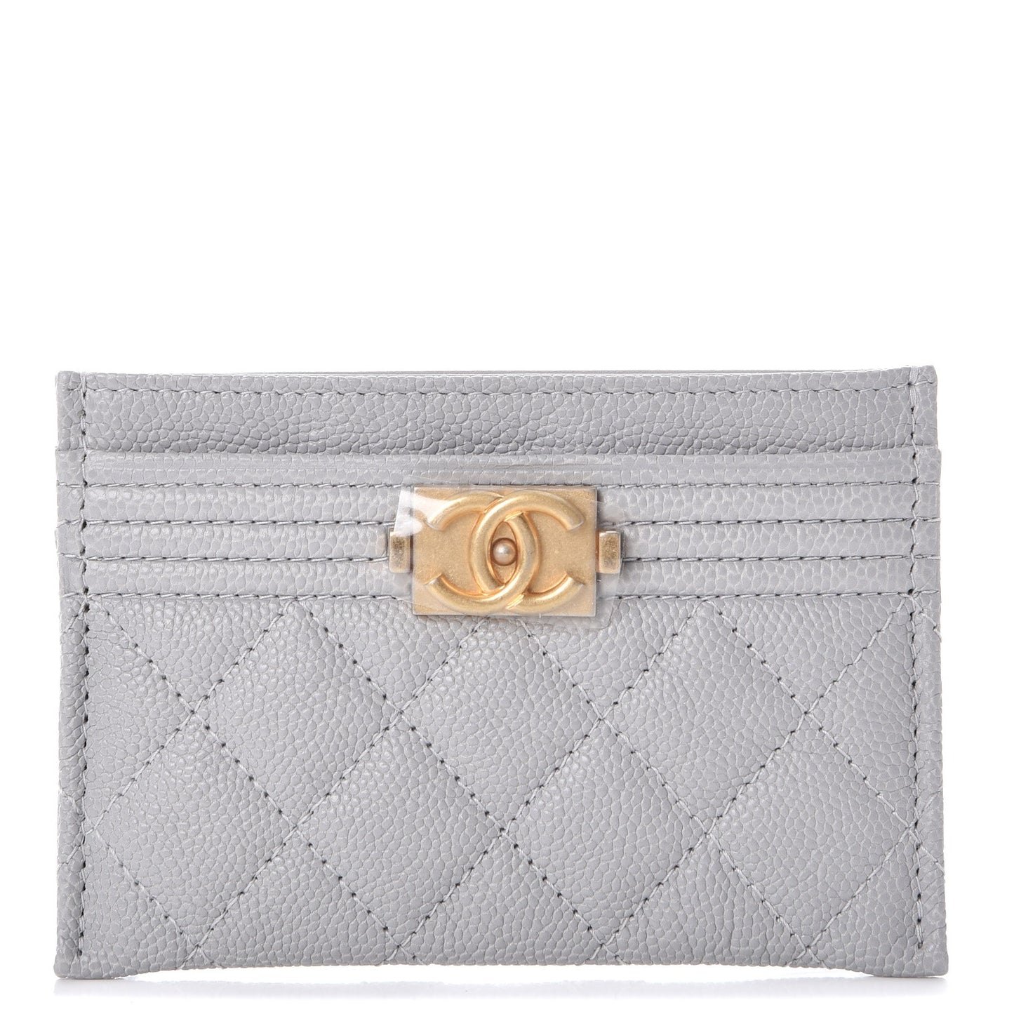 Caviar Quilted Boy Card Holder Grey