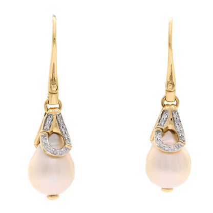 John Hardy 18K Yellow Gold Diamond Bamboo Pearl Drop Earrings 1 of 4