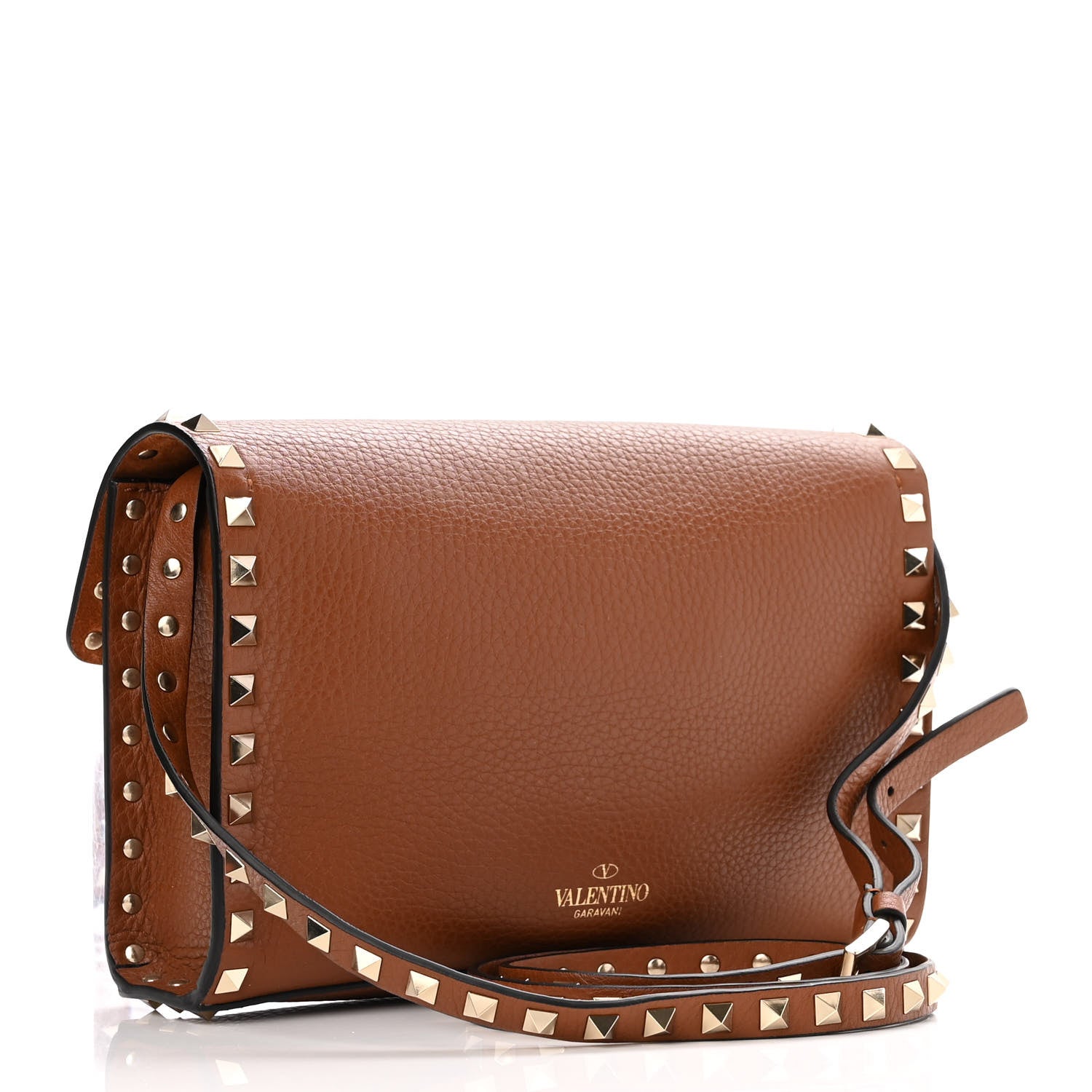 Valentino Garavani Pebbled Calfskin Medium Rockstud Flip Lock Crossbody Bag Bright Cognac 3 of 10