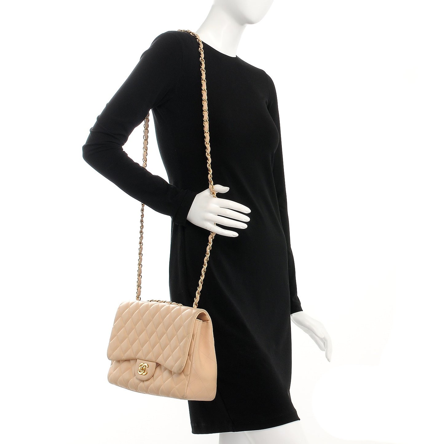 Lambskin Quilted Jumbo Single Flap Beige
