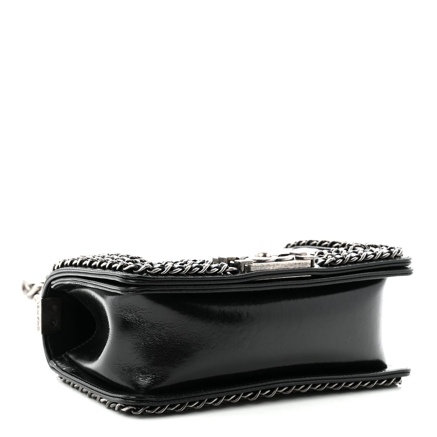 Glazed Calfskin Quilted Small Boy Chained Flap Black