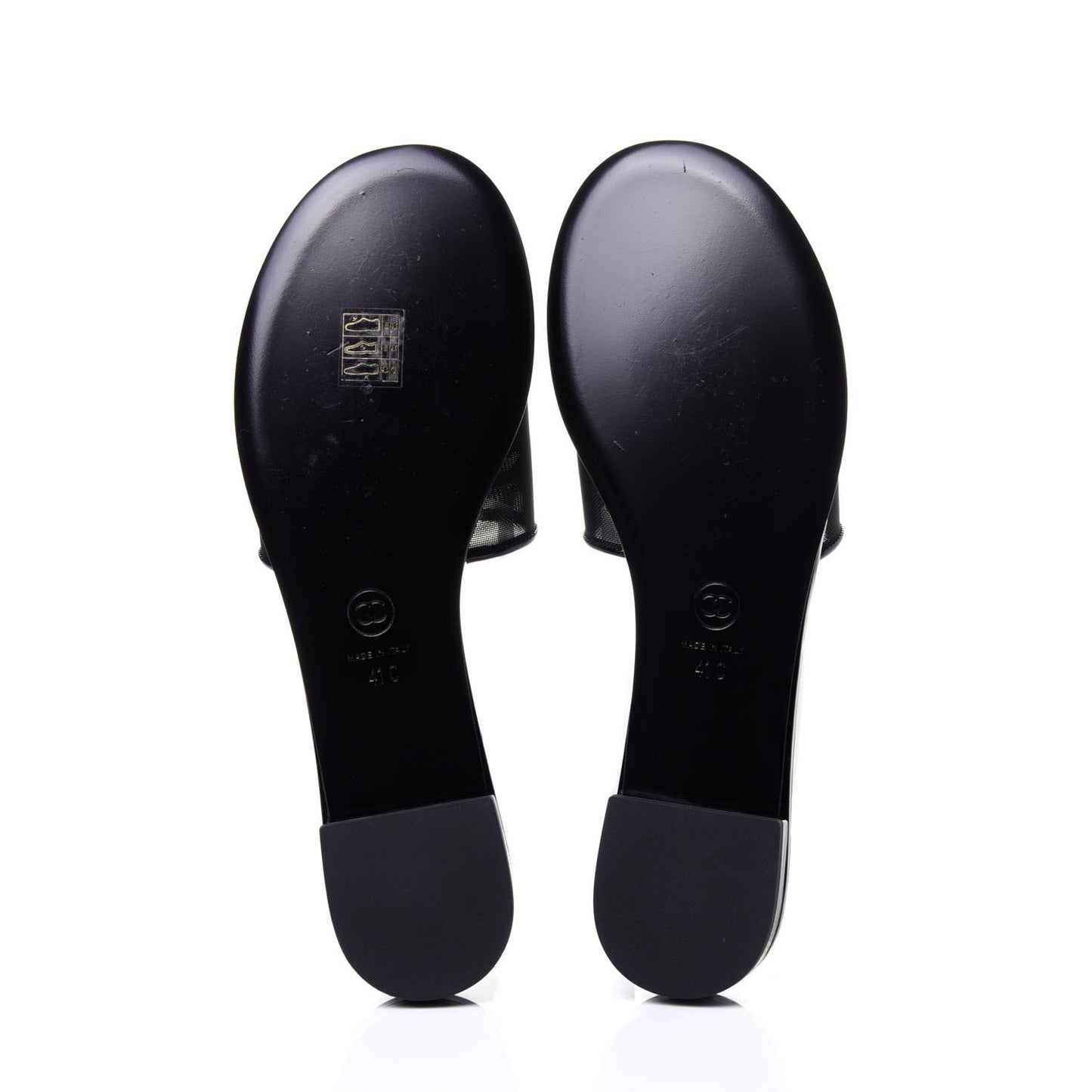 Mesh Patent Calfskin CC Mules 41 Black
