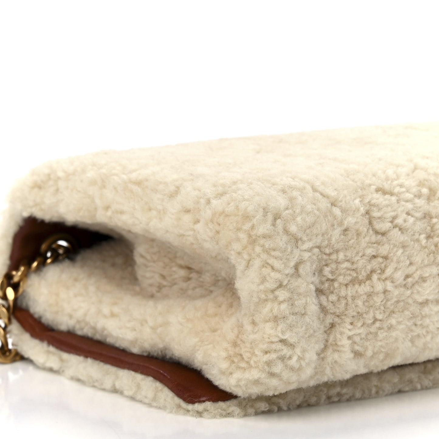 Shearling Small Monogram Kate Satchel Beige