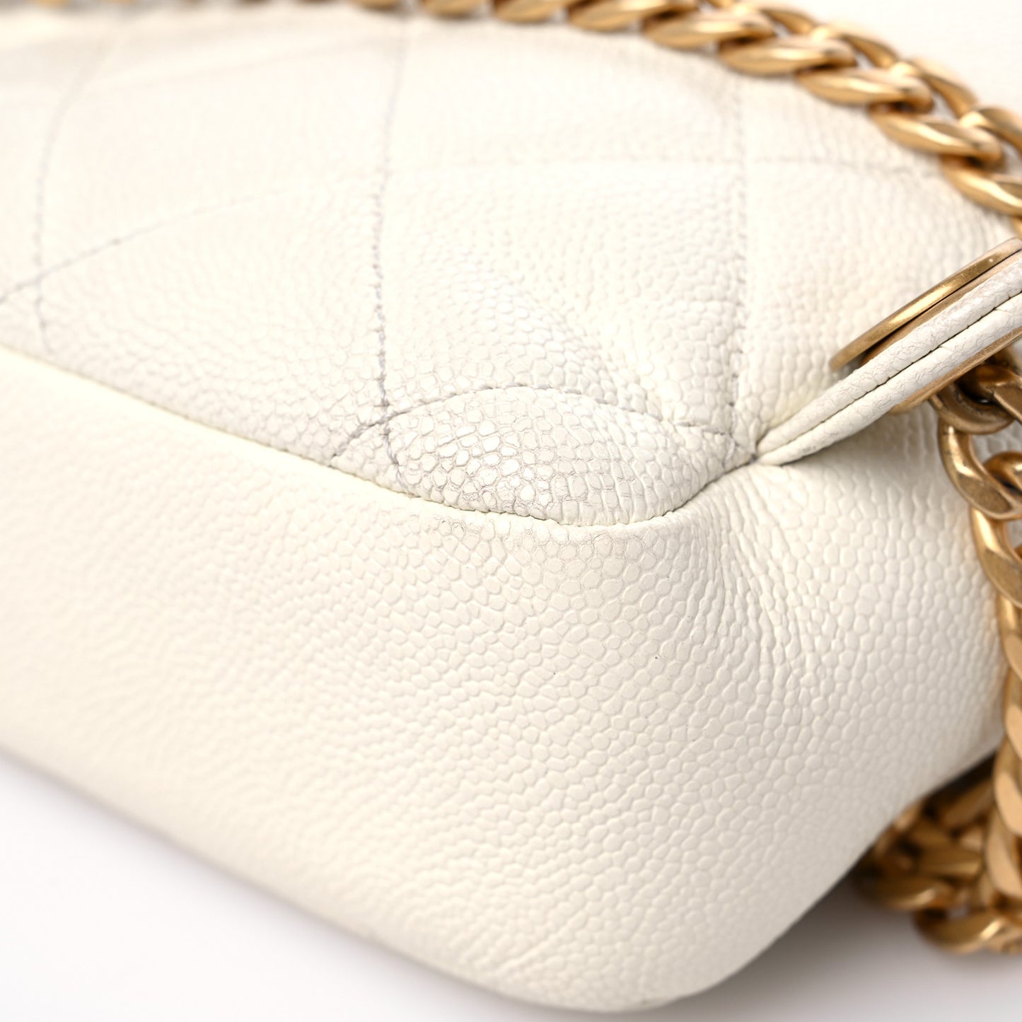 Shiny Caviar Quilted Chain Melody Backpack White