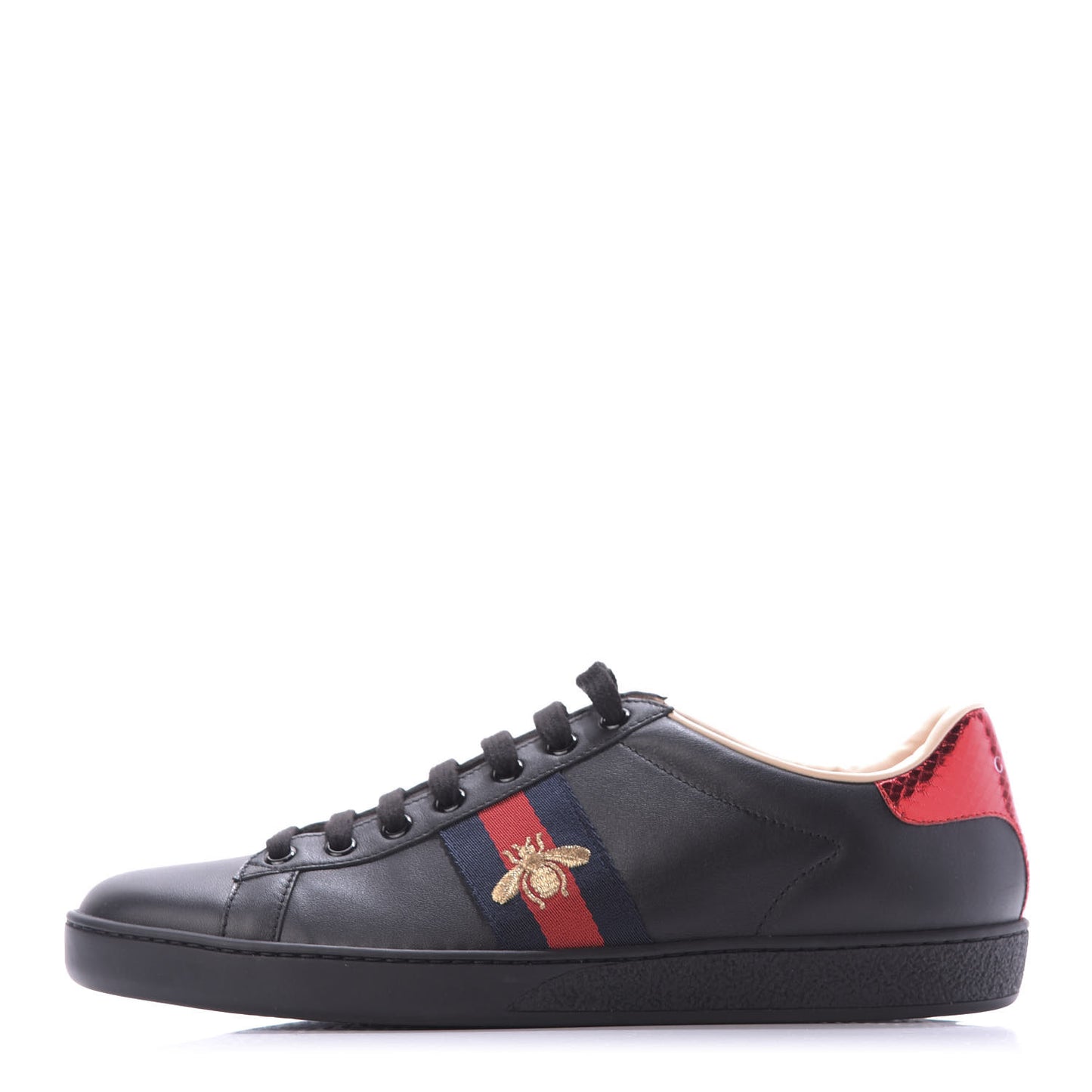 Calfskin Ayers Web Bee Embroidered Ace Sneakers 39.5 Black