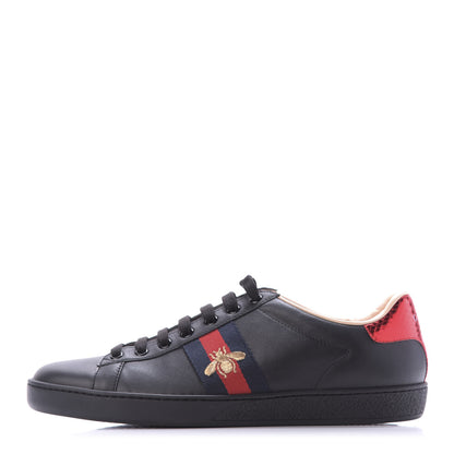Gucci Calfskin Ayers Web Bee Embroidered Ace Sneakers 39.5 Black 1 of 10