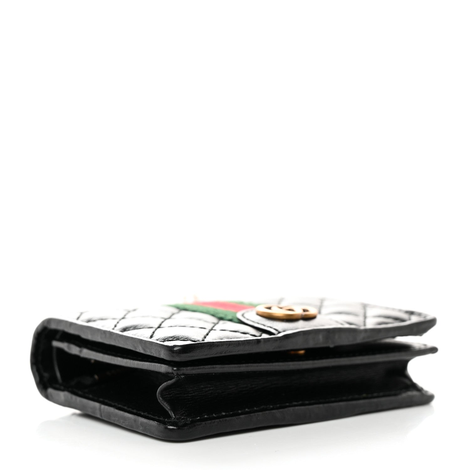 Gucci Calfskin Web Trapuntata GG Marmont Card Case Wallet Black 4 of 10