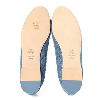 Chanel Denim Quilted CC Cap Toe Ballerina Flats 40.5 Light Blue 7 of 11
