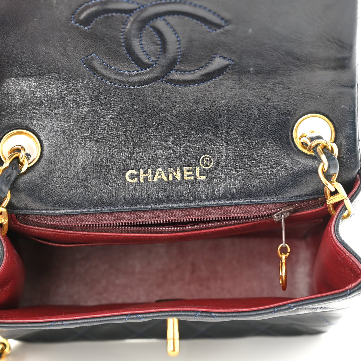 Lambskin Quilted Mini Square Flap Navy Blue