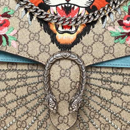 Gucci GG Supreme Monogram Angry Cat Embroidered Medium Dionysus Shoulder Bag Beige Ultramarine 9 of 11
