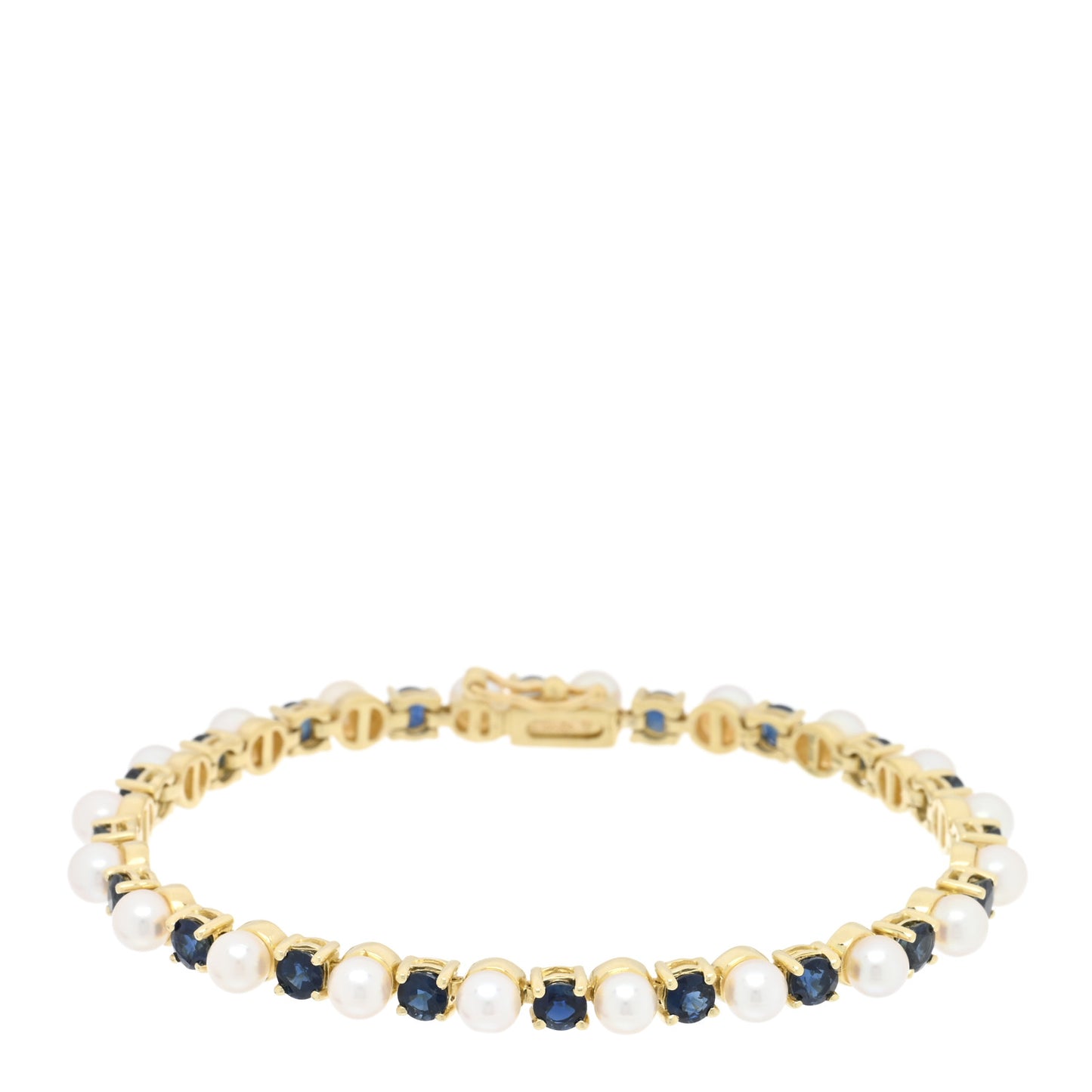 18K Yellow Gold Blue Sapphire Pearl Tennis Bracelet