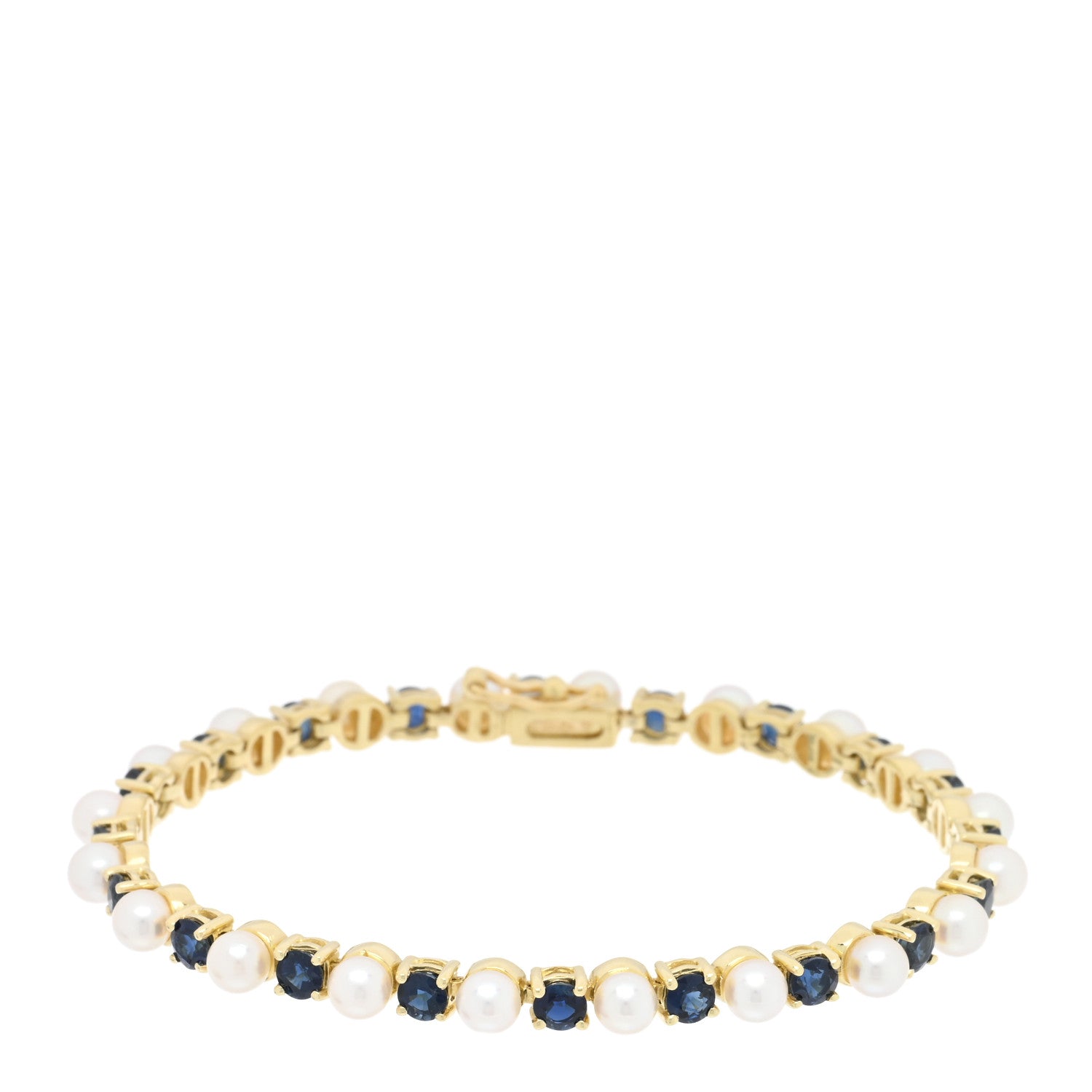 Tiffany 18K Yellow Gold Blue Sapphire Pearl Tennis Bracelet 1 of 3