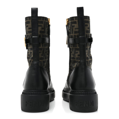 Fendi Vitello Fabric Jacquard FF Fendigraphy 50mm Biker Boots 42 Black Tobacco 4 of 13