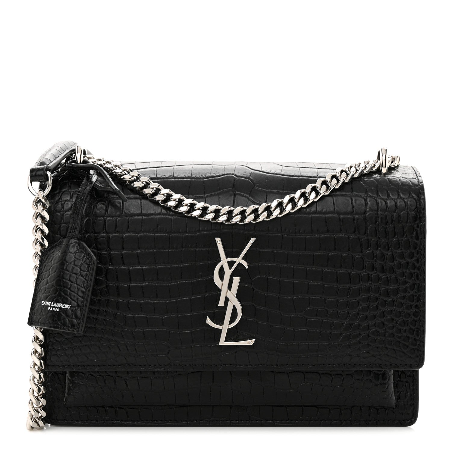 Saint Laurent Calfskin Crocodile Embossed Medium Monogram Sunset Black 1 of 14
