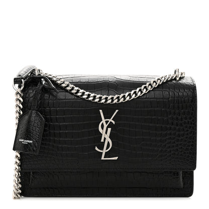 Saint Laurent Calfskin Crocodile Embossed Medium Monogram Sunset Black 1 of 14