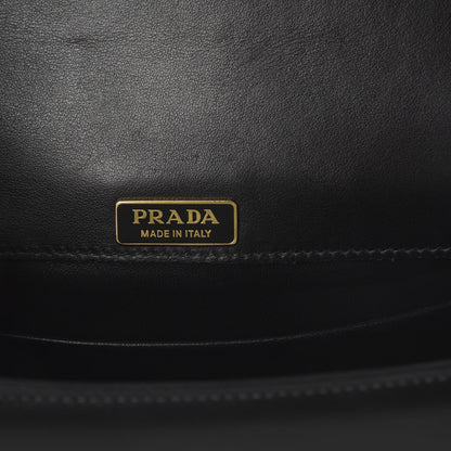 Prada City Calfskin Pionniere Saddle Bag Black White 7 of 7