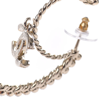 Chanel Crystal Pearl CC Drop Hoop Earrings Gold Pearly White 4 of 7