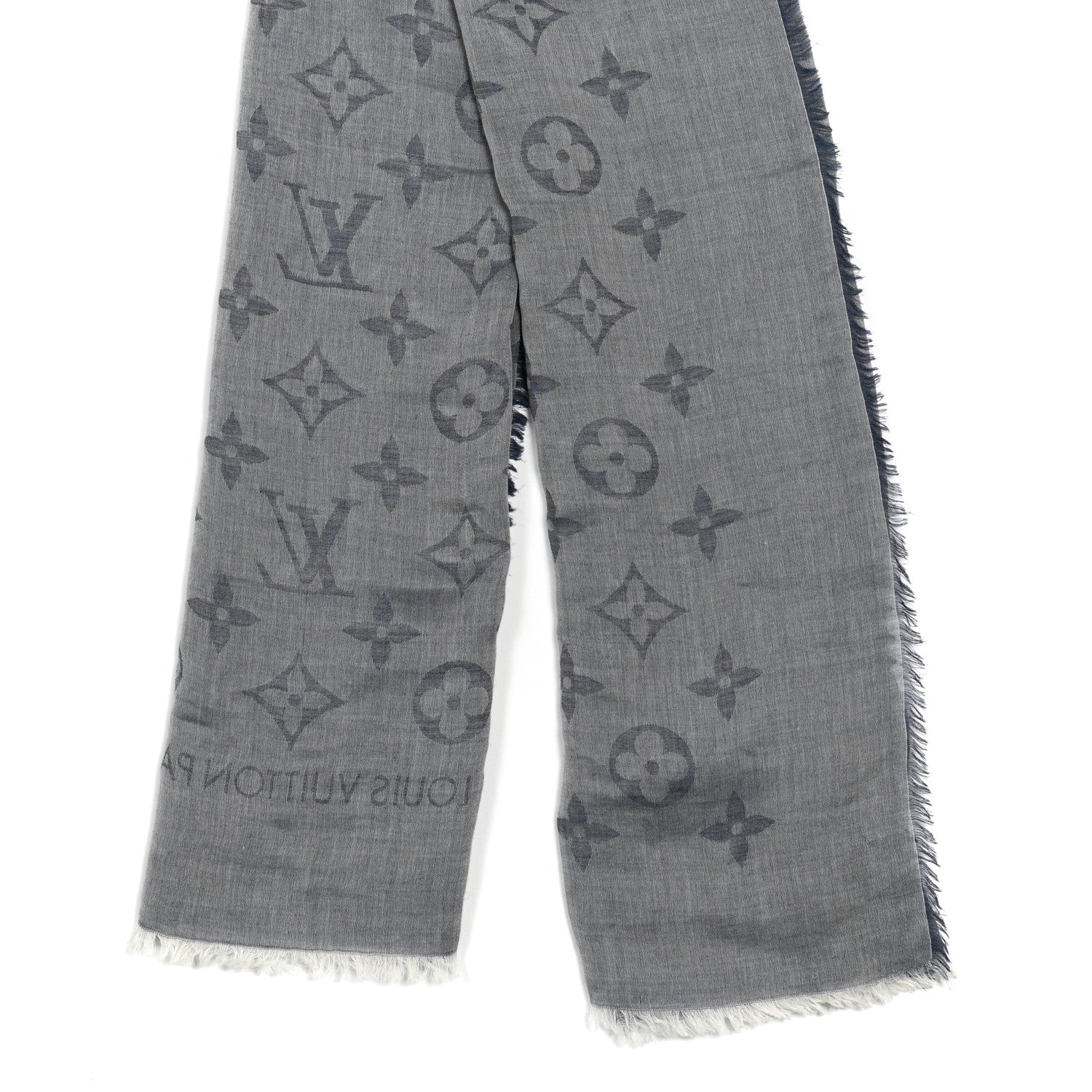 Louis Vuitton Wool Cotton Silk Daily Monogram Stole Denim 2 of 3