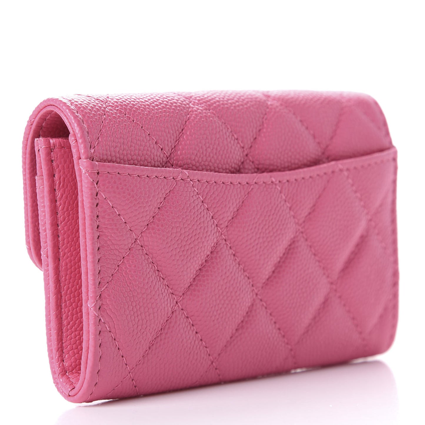 Caviar Quilted Flap Card Holder Wallet Pink