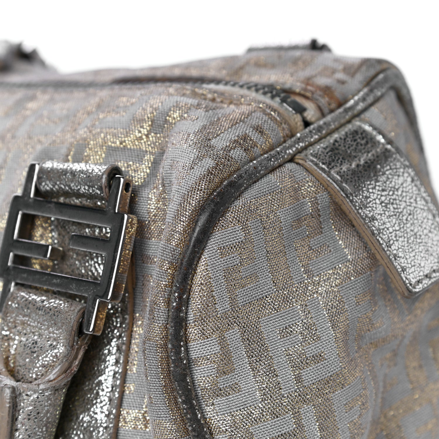 Fendi Metallic Jacquard Zucchino Mini Forever Boston Gold Silver 28 of 41
