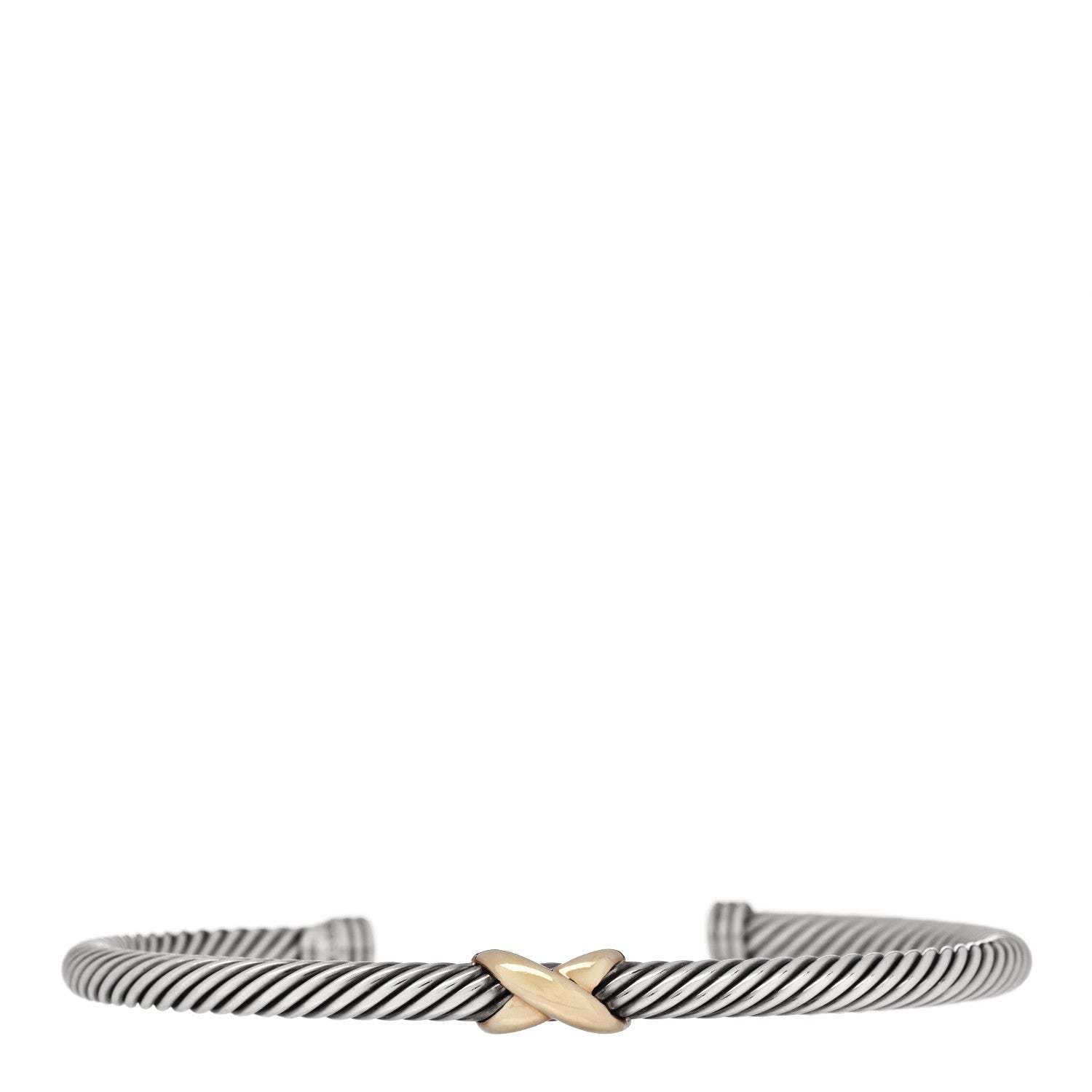 David Yurman Sterling Silver 18K Yellow Gold 4mm X Station Cable Bracelet 1 of 3