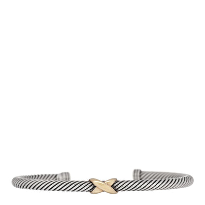 David Yurman Sterling Silver 18K Yellow Gold 4mm X Station Cable Bracelet 1 of 3
