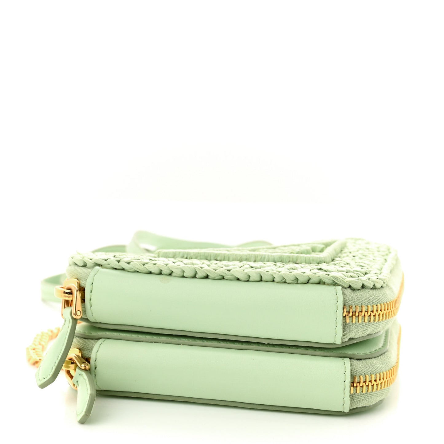 Raffia Calfskin Crochet Logo Embroidered Mini Triangle Crossbody Pouch Acqua