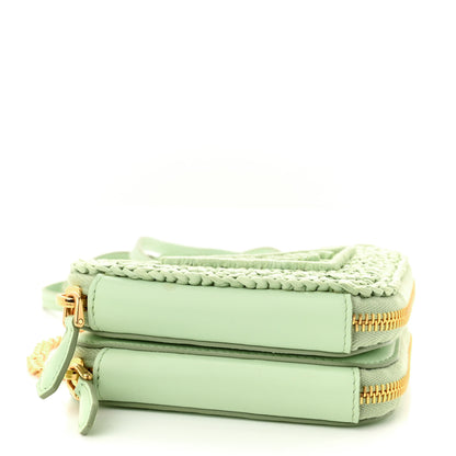 Prada Raffia Calfskin Crochet Logo Embroidered Mini Triangle Crossbody Pouch Acqua 4 of 12