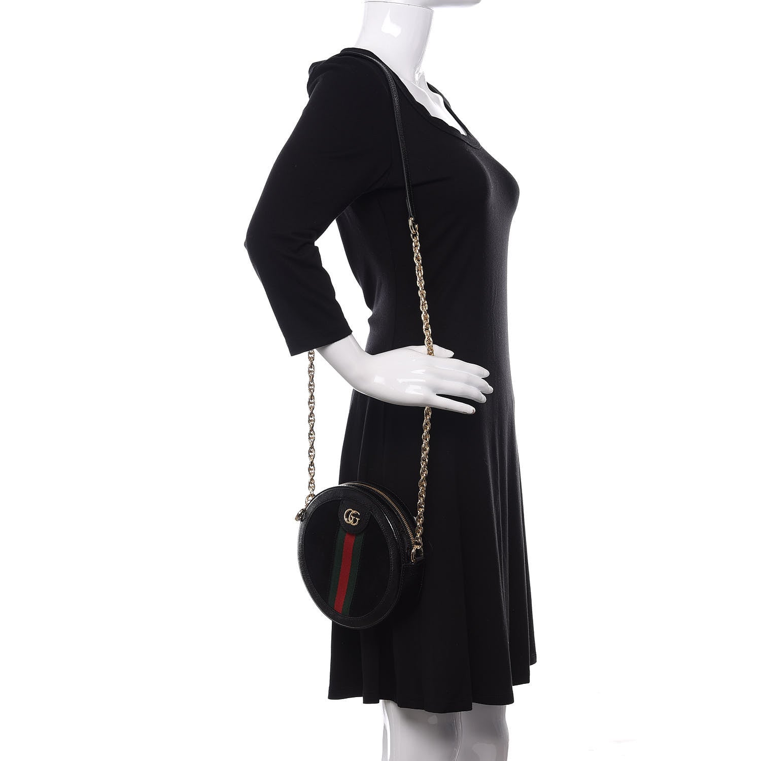 Gucci Suede Patent Web Mini Ophidia Round Shoulder Bag Black 2 of 11