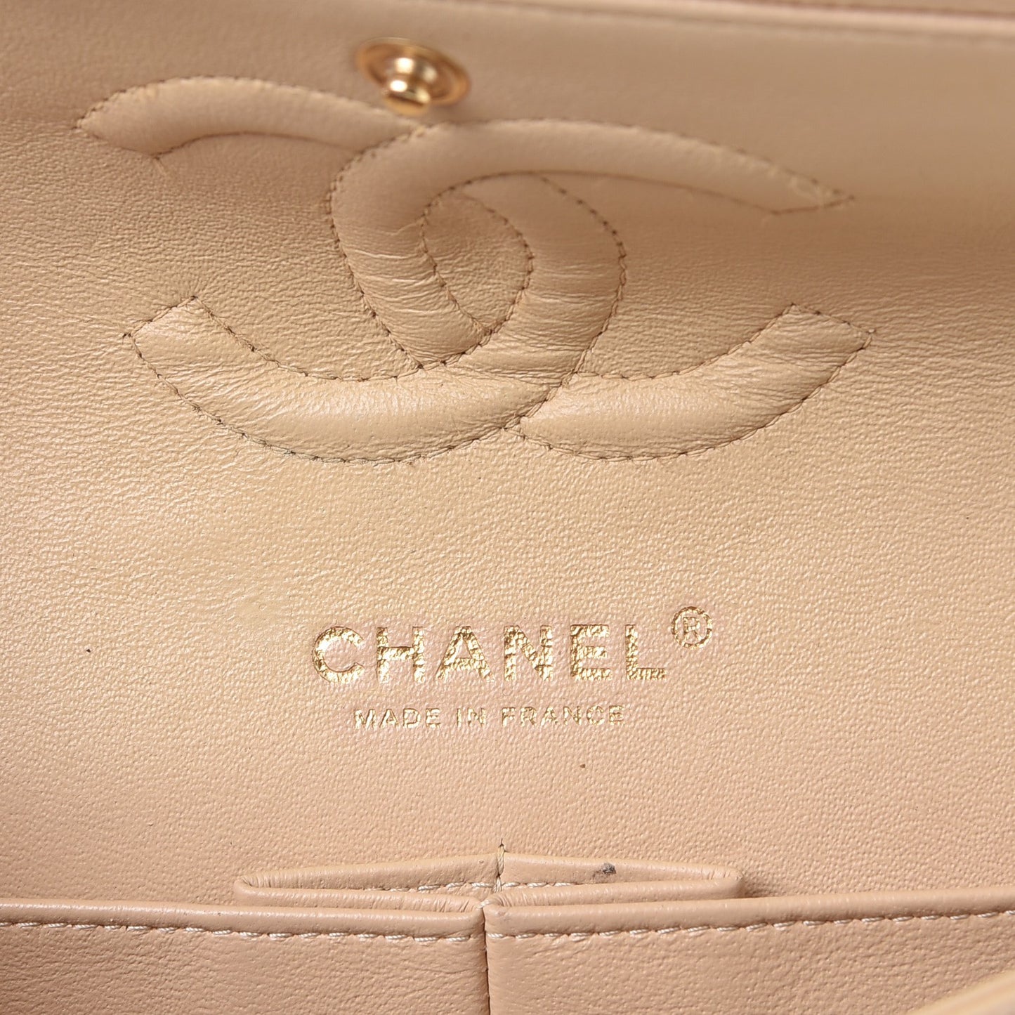 Caviar Quilted Medium Double Flap Beige Clair