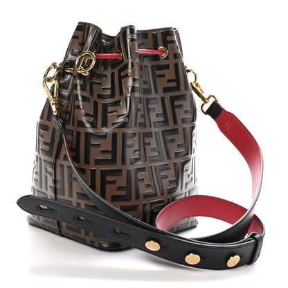 Fendi Vitello Grace F is Fendi Bi-Color FF 1974 Embossed Grande Mon Tresor Bucket Bag Maya Black Fragola 3 of 13